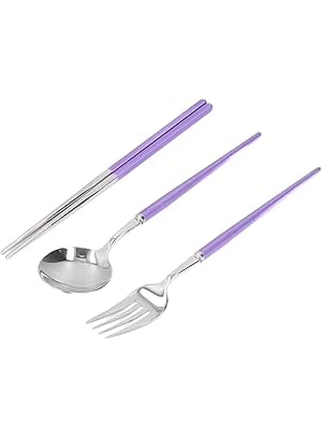 Stainless Steel Portable Cutlery Set For Sushi School Work Outdoor Purple Silver - Image 1