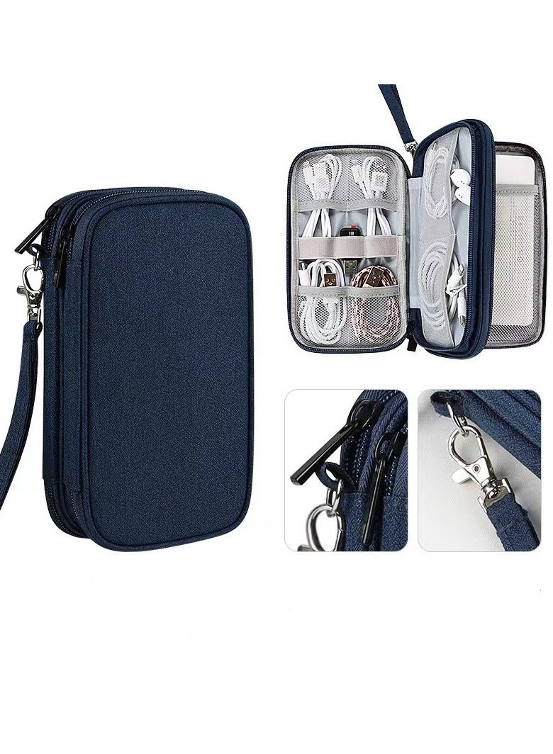 Mmmon Electronic Organizer,Travel Cable Organizer Bag Pouch Electronic Accessories Carry Case Portable Waterproof Storage Bag for Cable,Cord,Charger,Phone,USB,Hard Drive,SD Card,Earphone(Dark Blue)  - Image 1