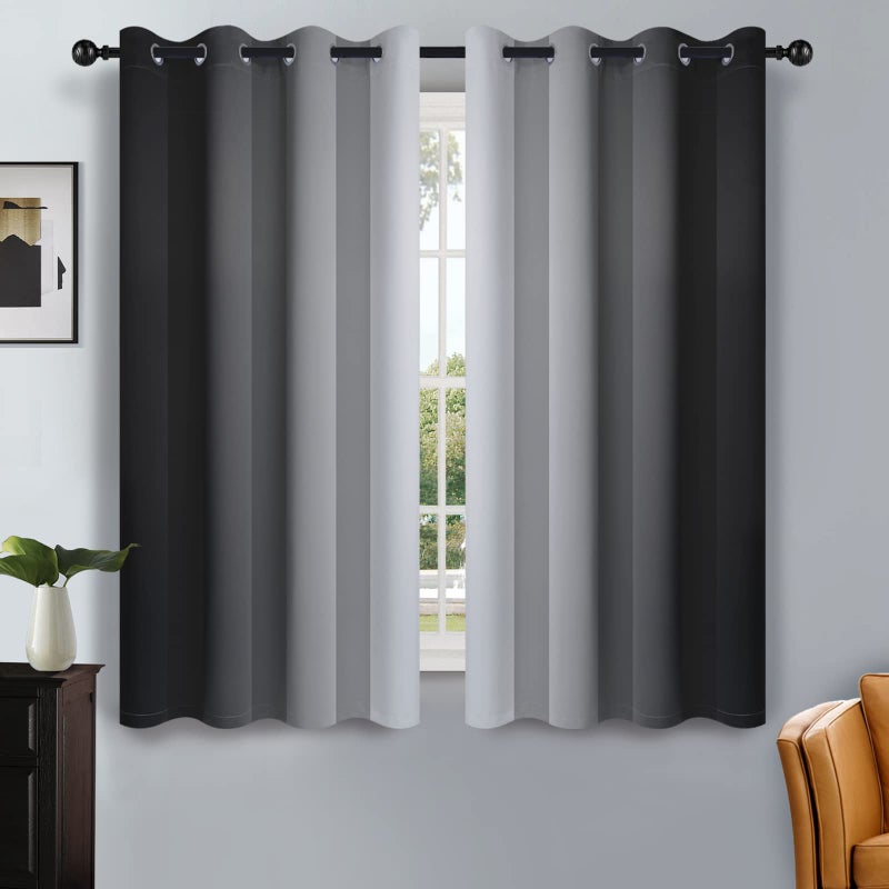 SimpleHome Ombre Room Darkening Curtains for Bedroom Gradient Black to Grey White Light Blocking Thermal Insulated Grommet Window CurtainDrapes for Living Room2 Panels 52x54 inches Length