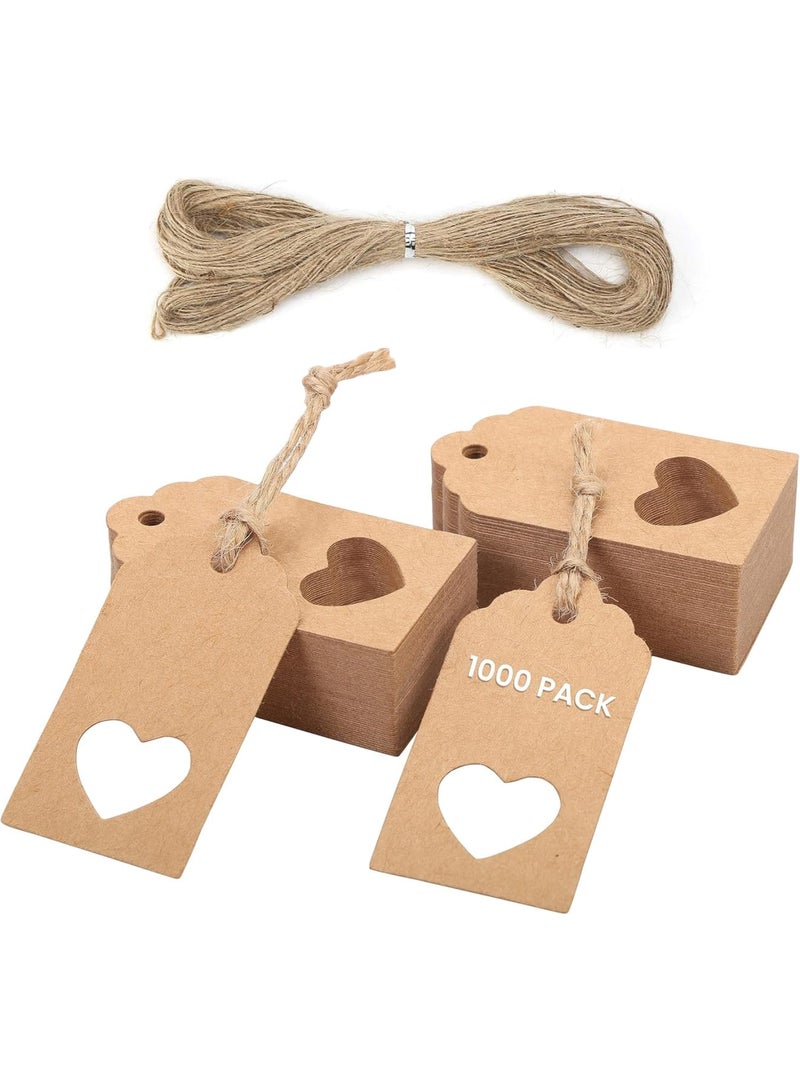 SOLARAE Kraft Paper Gift Tags, 100 Pack 1.18 x 2.2 Inches Brown Hanging Labels with Jute TWater String, Heart Cut Out Shape for Valentines, Wedding, Presents, DIY Crafts, Holiday, Birthdays - Image 2