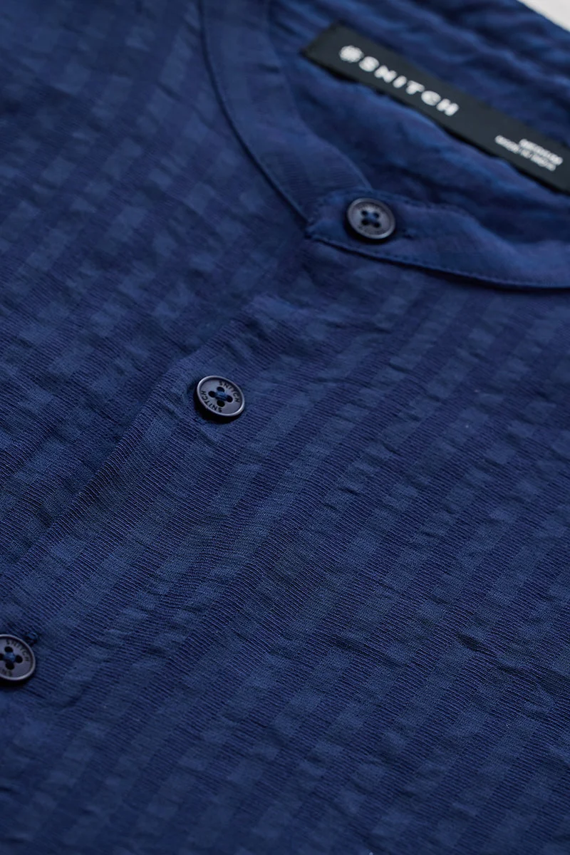 SNITCH Dark Blue Striped Long Sleeve Slim Fit Casual Shirt