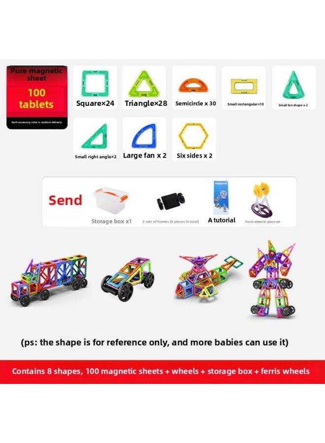 Pure Magnetic Piece Building Blocks Children's Magnet Magnetic Piece Puzzle Boys Girls Baby's Iron Piece Puzzle Assembled Toys-Color:100 Pure Magnetic Film Set [send Storage Box + Wheel + Ferris Wheel]]  - Image 1