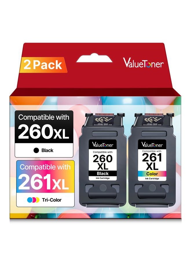 Valuetoner خراطيش حبر معاد تصنيعها بديلة لكانون 260XL 261XL 260 XL 261 XL PG-260 XL CL-261 XL حبر لطبّاعة كانون TS6420 TS5320 TR7020 ( 1 أسود، 1 ثلاثي الألوان، عبوة 2 ) - Image 1