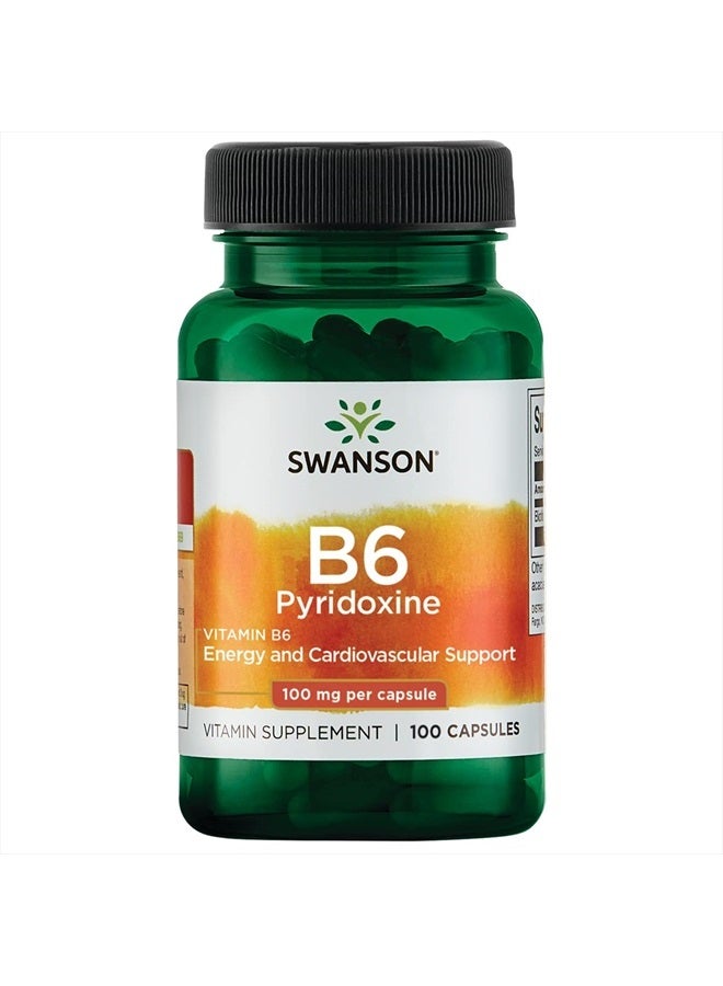 SWANSON Vitamin B-6 (Pyridoxine) Cardio Health Support Energy Metabolism 100 Milligrams 100 Capsules - Image 1