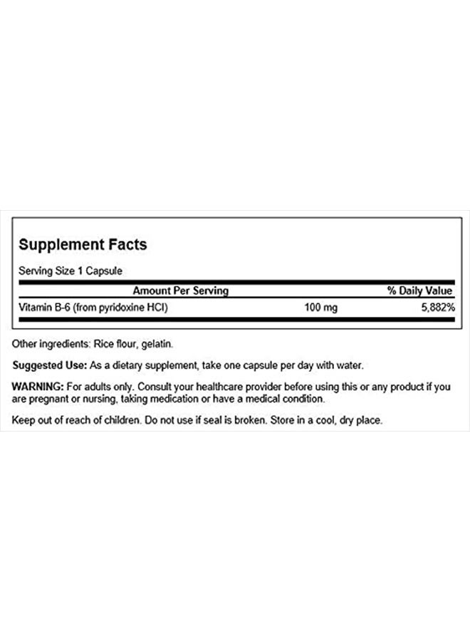 SWANSON Vitamin B-6 (Pyridoxine) Cardio Health Support Energy Metabolism 100 Milligrams 100 Capsules - Image 2
