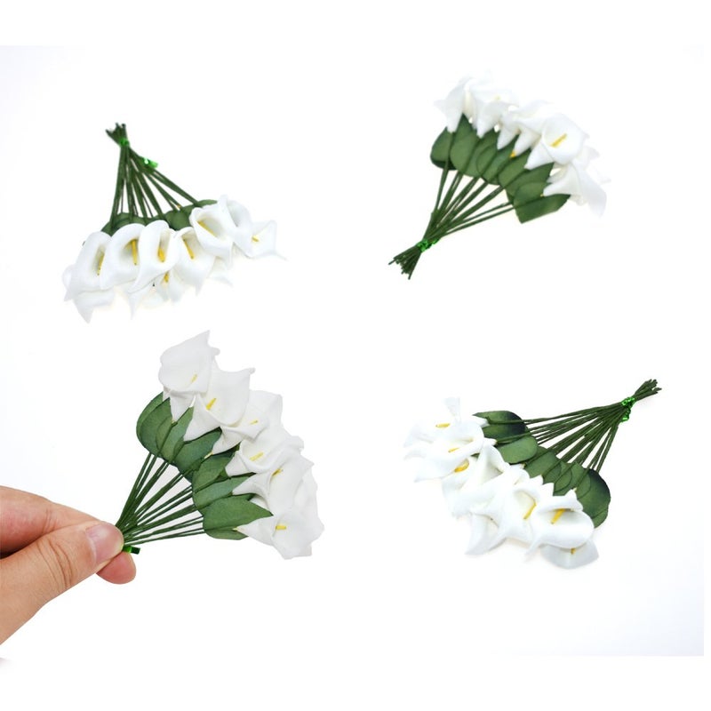 HOKPA Artificial Mini Calla Lily Flower Heads, Fake Floral Bouquet Head for Crafts Scrapbooking Garden Wedding DIY Making Bridal Garland Hair Clips Headbands Decoration (144pcs White) - Image 3