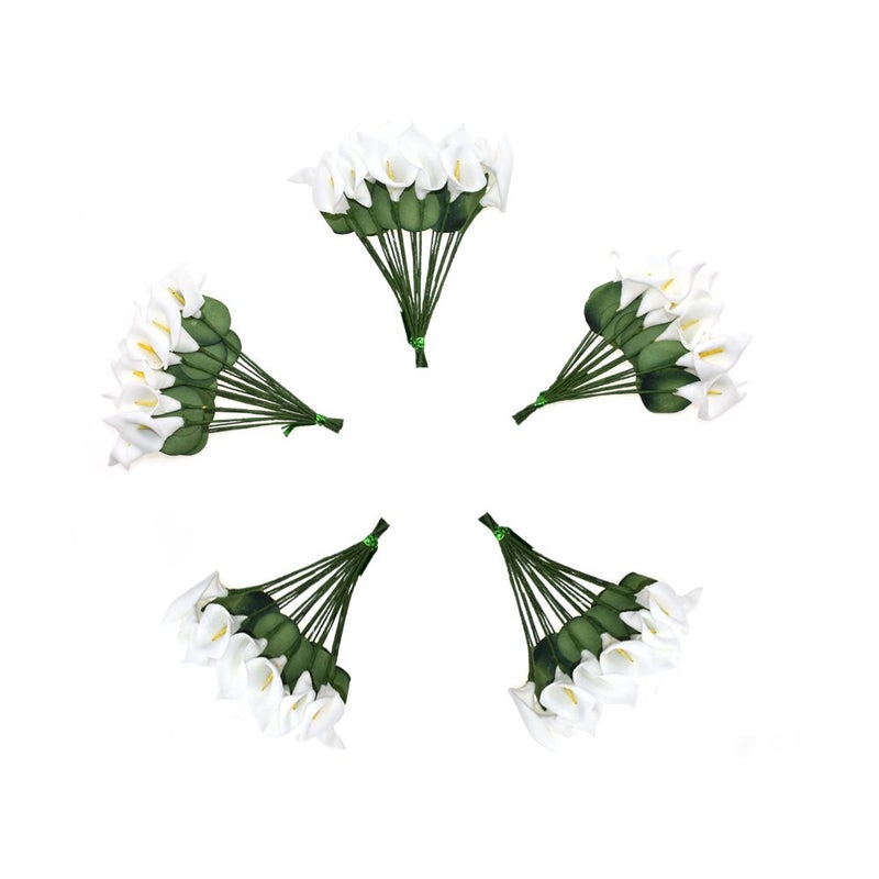 HOKPA Artificial Mini Calla Lily Flower Heads, Fake Floral Bouquet Head for Crafts Scrapbooking Garden Wedding DIY Making Bridal Garland Hair Clips Headbands Decoration (144pcs White) - Image 5