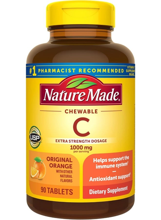 Nature Made Extra Strength Dosage Chewable Vitamin C 1000 mg per serving, Dietary Supplement for Immune Support, 90 Tablets, 45 Day Supply - Image 1