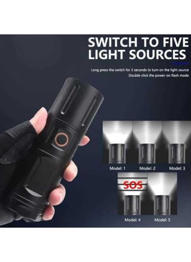 Luteti Luteti Tactical Flashlight LED Rechargeable and Battery Torch Battery Operated Emergency Rechargeable Zoomable Waterproof for Fishing Hiking and Camping  - Image 3