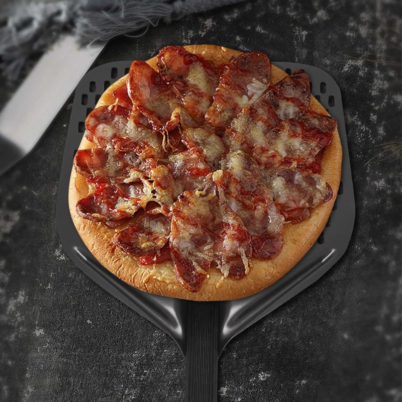 Delikli Pizza Kabuğu 12-Inch Rectangular Pizza Peel with 40cm Handle - Perforated Pizza Pan for Homemade Pizza Baking - Image 4