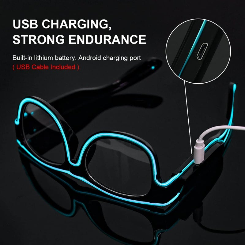 Ainiv Wireless Light Up Glasses - 3 Flash Modes LED Luminous Neon Party Rave Glow in the Dark for Parties, DJ, EDM, 80s, Halloween, Christmas, Festival, Carnival, Birthday - Image 3