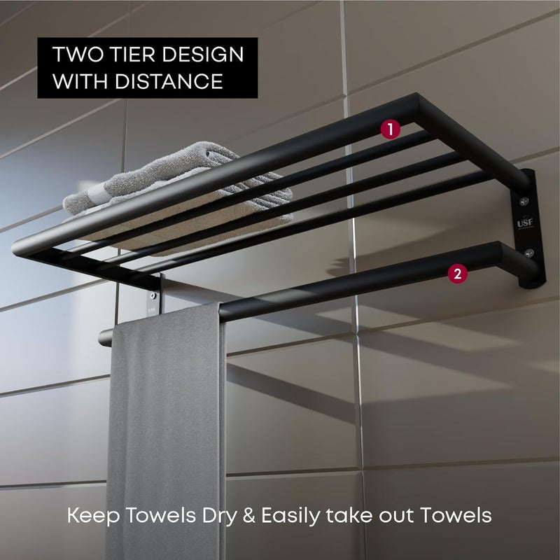 MTANK Modern Stylish Towel Rack Shelf Floating Wall Mounted Rack Towel Hanger Stand for Bathroom Rack Hanger for Clothes Other Bathroom Accessories Black - Image 2