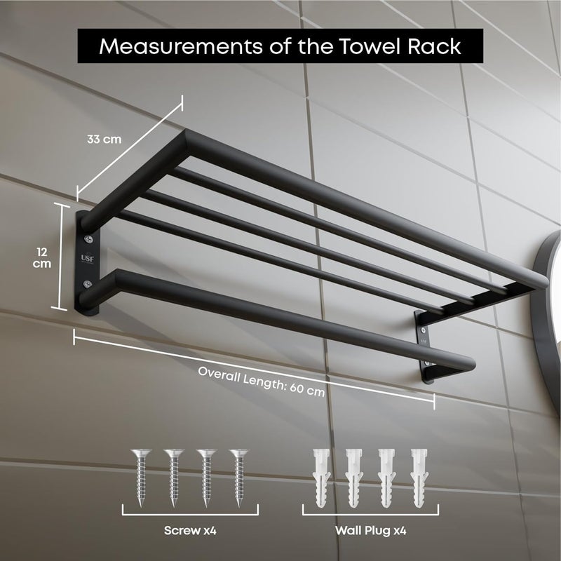 MTANK Modern Stylish Towel Rack Shelf Floating Wall Mounted Rack Towel Hanger Stand for Bathroom Rack Hanger for Clothes Other Bathroom Accessories Black - Image 5