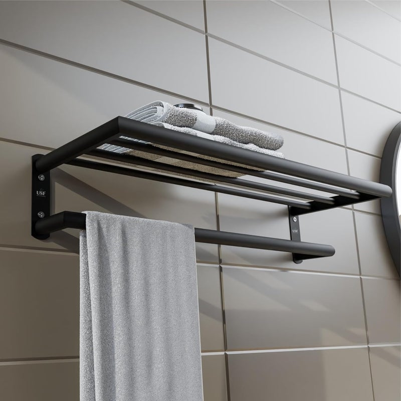 MTANK Modern Stylish Towel Rack Shelf Floating Wall Mounted Rack Towel Hanger Stand for Bathroom Rack Hanger for Clothes Other Bathroom Accessories Black - Image 1