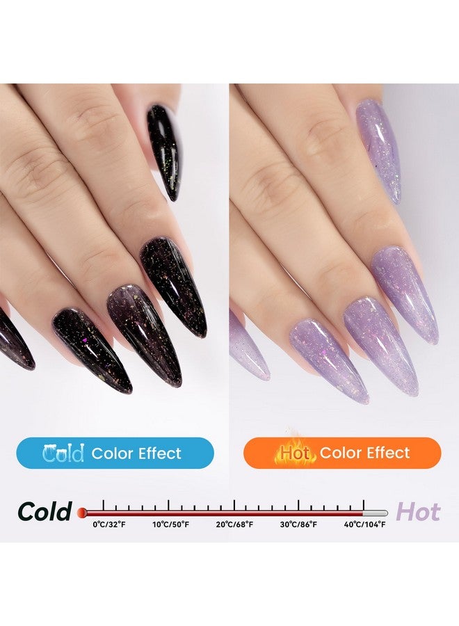 YTD Likomey Brocade Glitter Color Changing Gel Nail Polish,15ml Grayish Purple To Black Shimmer Mood Temperature Change Colors Iridescent Flakes,Fall Winter Ombre Thermal UV Gel,WB348 - Image 3