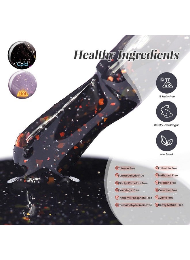 YTD Likomey Brocade Glitter Color Changing Gel Nail Polish,15ml Grayish Purple To Black Shimmer Mood Temperature Change Colors Iridescent Flakes,Fall Winter Ombre Thermal UV Gel,WB348 - Image 5