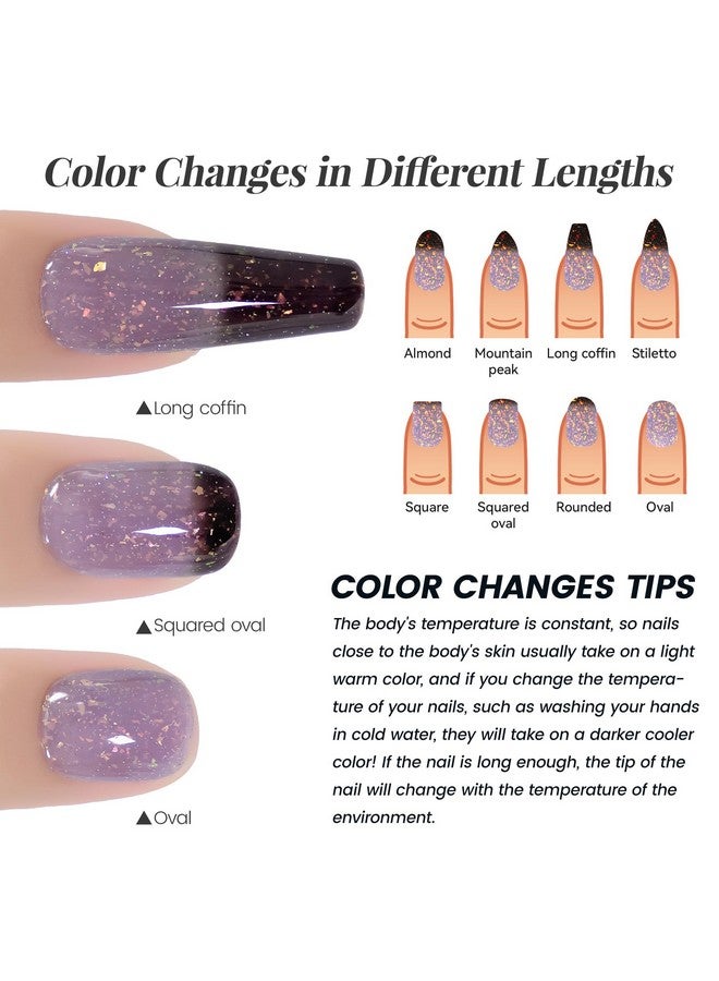 YTD Likomey Brocade Glitter Color Changing Gel Nail Polish,15ml Grayish Purple To Black Shimmer Mood Temperature Change Colors Iridescent Flakes,Fall Winter Ombre Thermal UV Gel,WB348 - Image 4