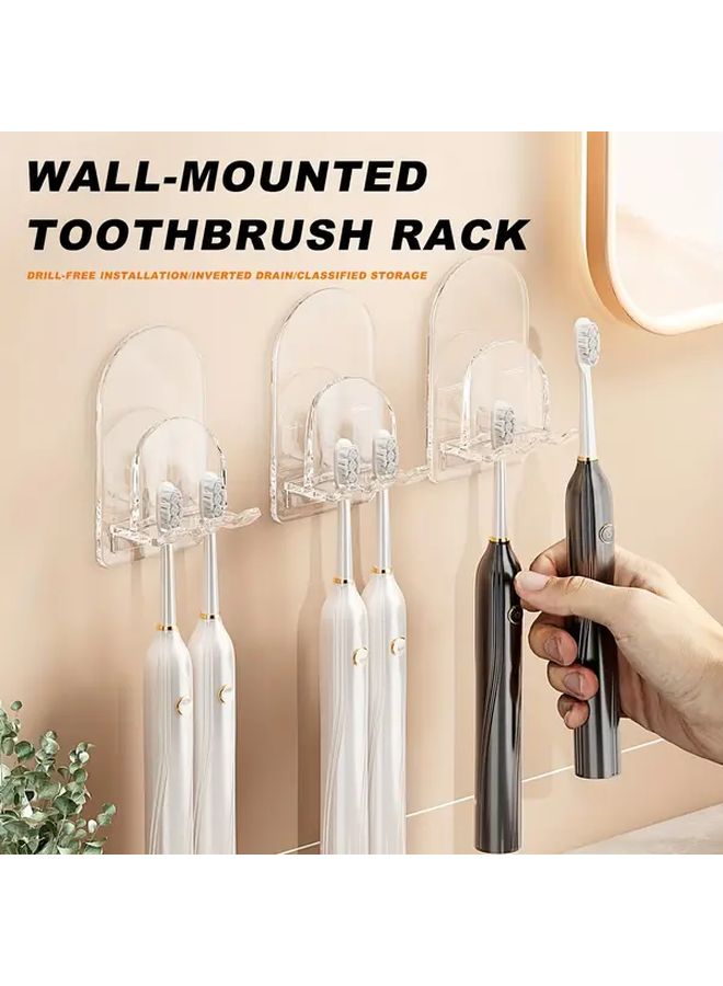 Self Adhesive Wall Mounted Toothbrush Rack 4Pcs Transparent White Bathroom Storage - Image 1