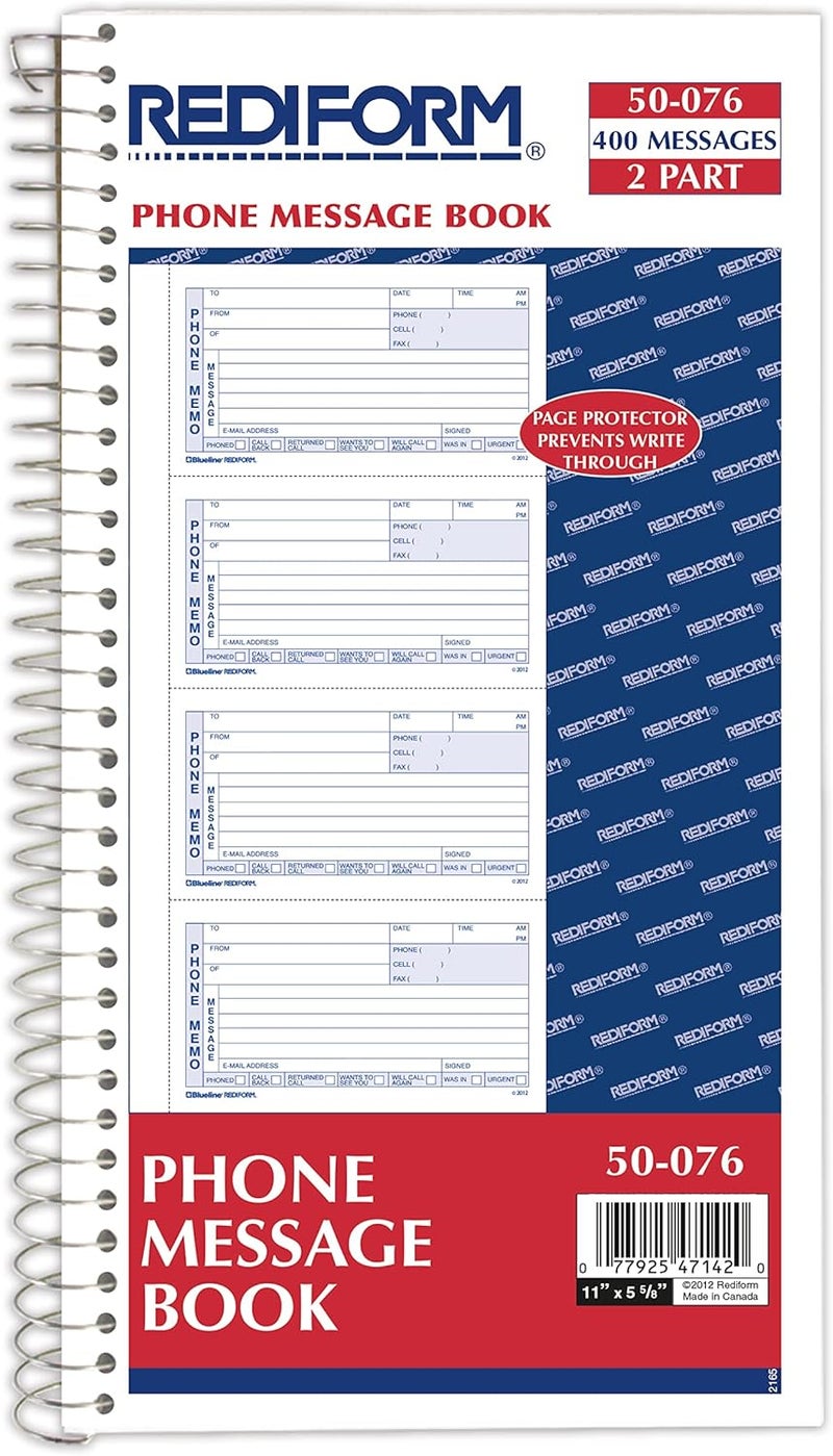 Rediform Telephone Message Book, Two-Part Carbonless, 5 x 2.75, 4 Forms/Sheet, 400 Forms Total - Image 1