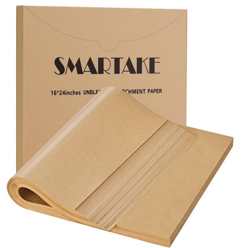 SMARTAKE 200 Pcs Unbleached Parchment Paper Baking Sheets 16x24 Inches NonStick Precut for Baking Grilling Air Fryer Steaming Bread Cup Cake Cookie