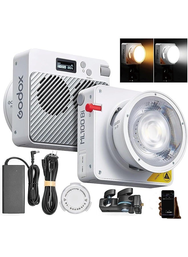 Godox ML100Bi 100W LED Video Light, 2800K-6500K Bi-Color Video Lighting Kit, 34300 Lux CRI 97+/TLCI 98+, APP Control, USB-C Charging, 11 FX Effects, for Filming/Live Streaming/Outdoor Photography - Image 1