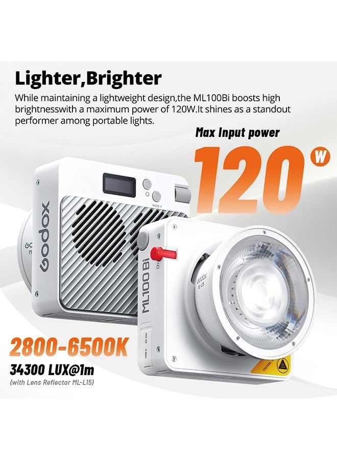 Godox ML100Bi 100W LED Video Light, 2800K-6500K Bi-Color Video Lighting Kit, 34300 Lux CRI 97+/TLCI 98+, APP Control, USB-C Charging, 11 FX Effects, for Filming/Live Streaming/Outdoor Photography - Image 2