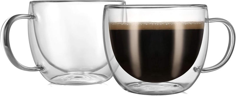 CnGlass Double Wall Glass Cappuccino Mugs 8.1oz,Clear Insulated Glass Coffee Mug with Handle for Espresso,Latte,Tea,Set of 2 - Image 1