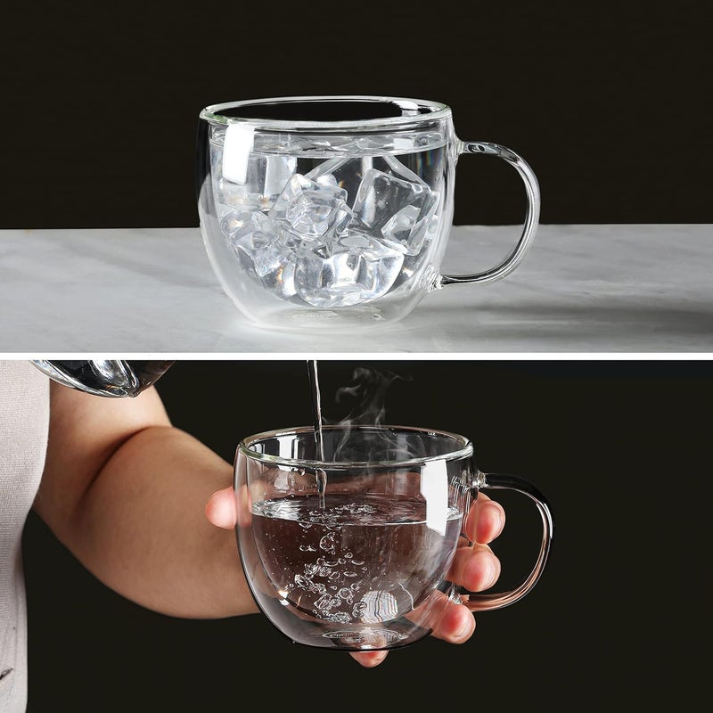 CnGlass Double Wall Glass Cappuccino Mugs 8.1oz,Clear Insulated Glass Coffee Mug with Handle for Espresso,Latte,Tea,Set of 2 - Image 3
