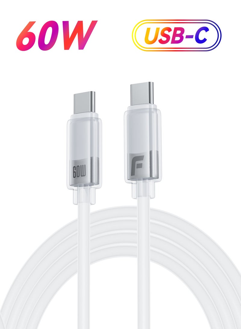 فو ميالتكنولوجيا المحدودة كابل بيانات USB من النوع C إلى النوع C بقدرة 60 واط، كابل شحن مصنوع من السيليكون الناعم اللطيف على البشرة، متوافق مع أجهزة iPhone 17/16/Samsung/Huawei/Xiaomi، وAirPods، وiPad Pro، والأجهزة اللوحية، وغيرها. طوله 1.2 متر. - Image 1