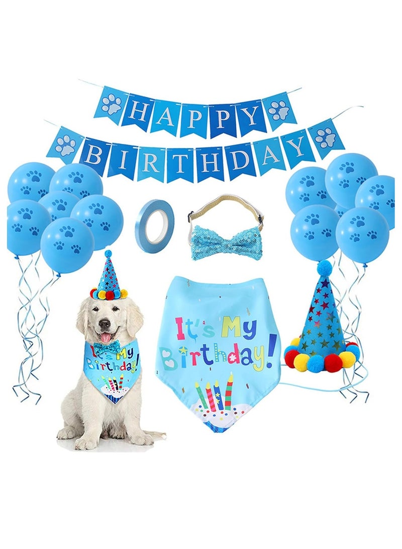 SOLARAE Dog Birthday Party Set - Includes Birthday Hat, Bandana Scarf with Cute Dog Bow Tie, Banner, and Balloons for Pet Party Decorations and Supplies - Image 1