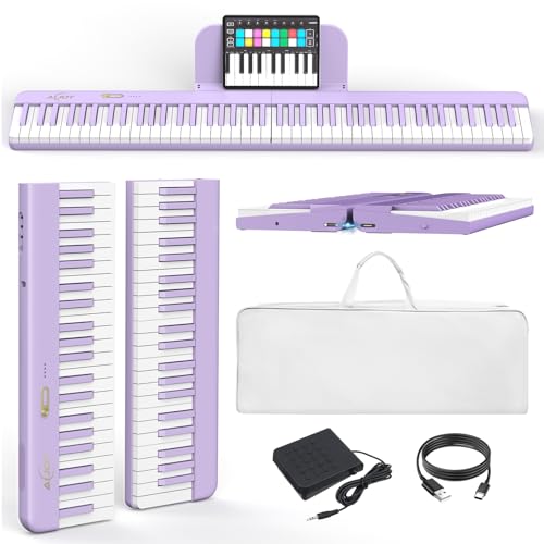 AiJoy Piano Keyboard 88 Keys with Magnetic Connection | for Beginners, Girls Gifts | Portable Foldable Electric Piano Keyboard, Lightweight Purple Keys, Sustain Pedal, Piano Bag(ASP-10M) - Image 1