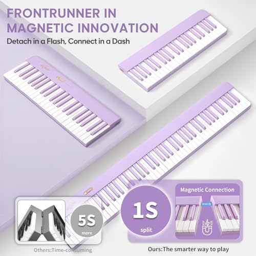 AiJoy Piano Keyboard 88 Keys with Magnetic Connection | for Beginners, Girls Gifts | Portable Foldable Electric Piano Keyboard, Lightweight Purple Keys, Sustain Pedal, Piano Bag(ASP-10M) - Image 4