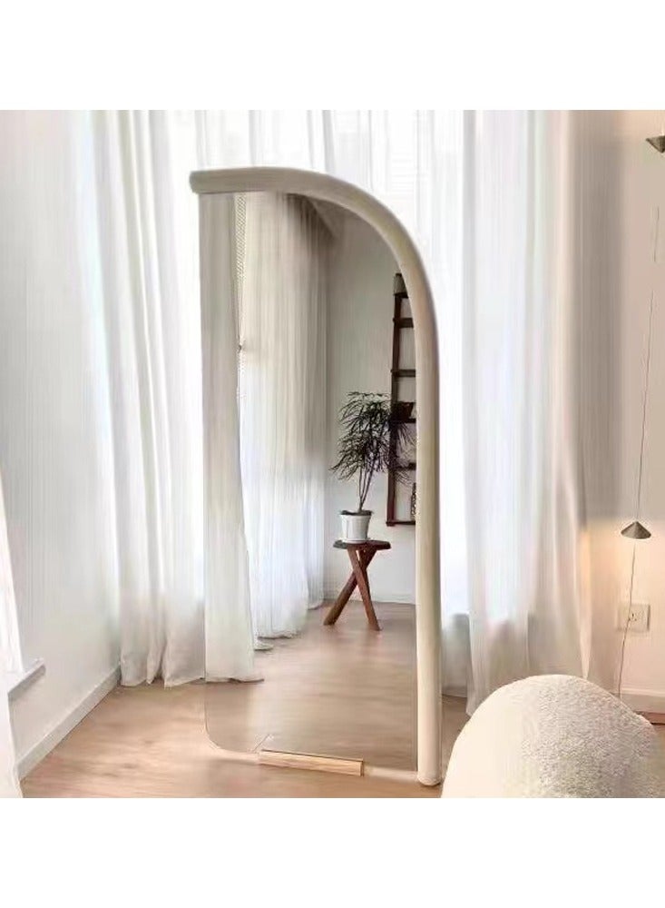 فاشون هوم مرآة فاخرة بتصميم قوس إسكندنافي حديث كامل الطول، يمكن تعليقها أو وضعها على الحائط، مرآة أرضية كبيرة لغرفة النوم، مرآة زينة مثبتة على الحائط، مرآة بإطار خشبي، زاوية مستديرة، 70×170 سم، لون أبيض - Image 2