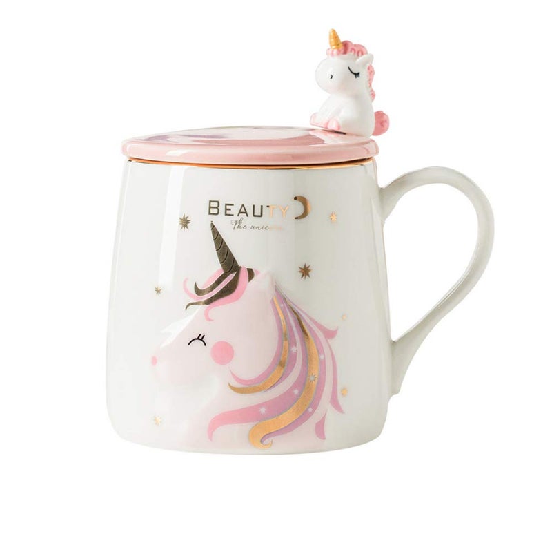 BigNoseDeer Unicorn Mug Cute Ceramic Coffee Mug with Lovely Unicorn Spoon Morning Cup Novelty Coffee Tea Milk Christmas Mug Gift for Girls Magic Unicorn Lovers 380ML BFF Unicorn