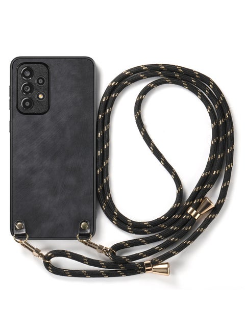 For SamsungS25 Phone Case Crossbody Strap Long Lanyard Galaxy A55 Leather Anti-fall Protective Case A36 Case-Color:Black-Applicable Models:For SamsungA13 5g