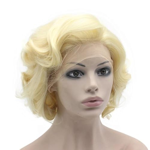 MX angel Heat Resistant Synthetic Lace Front Natural Short Curly 613 Blonde Wig - Image 1