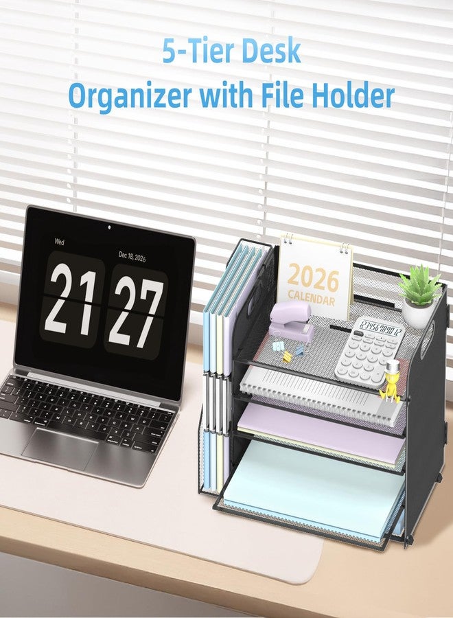 SUPEASY 5-Tier Desk Organizer with File Holder, Desk Organizers and Accessories, Paper Organizer for Desk, Mesh Desktop File Organizer, Workspace Organizers for Office School Home, Black - Image 5