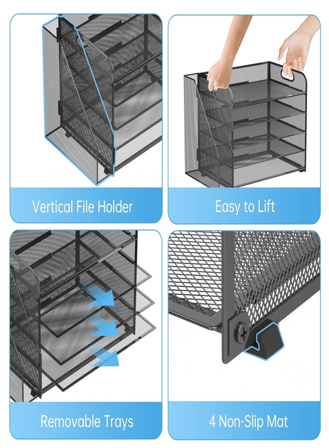 SUPEASY 5-Tier Desk Organizer with File Holder, Desk Organizers and Accessories, Paper Organizer for Desk, Mesh Desktop File Organizer, Workspace Organizers for Office School Home, Black - Image 3