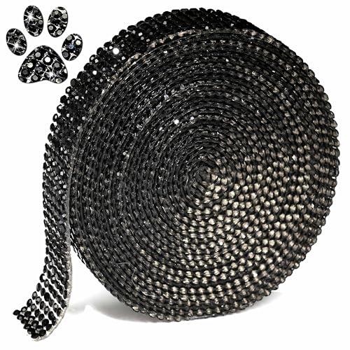 Locacrystal Bling Crystal Rhinestone Ribbon SelfAdhesive Ironon DIY Glitter Diamond Stickers for Crafts Cars Clothing Decoration053inch 3Yards Black - Image 1