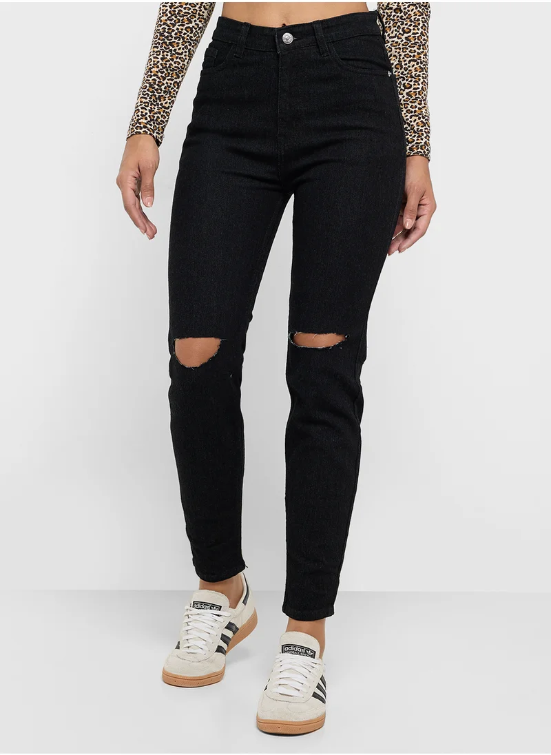 جينجر Distressed High Rise Skinny Jeans