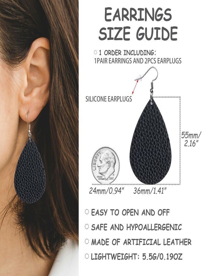 YINCUO Black Earrings for Women Leather Teardrop Dangle Drop Jewelry Outfits Accessories - Image 2