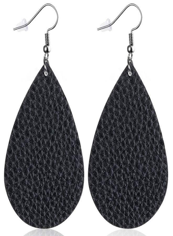YINCUO Black Earrings for Women Leather Teardrop Dangle Drop Jewelry Outfits Accessories - Image 1