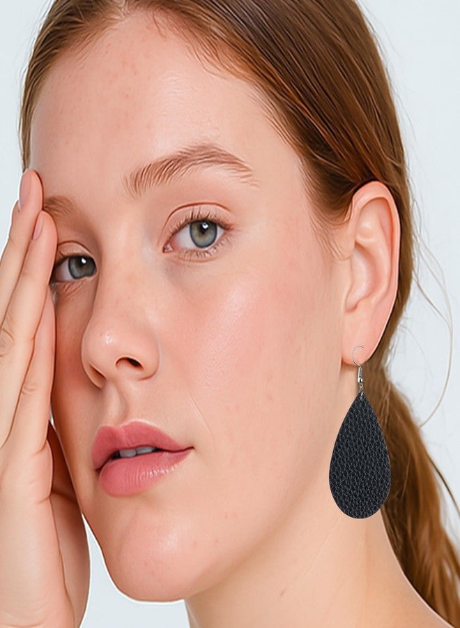 YINCUO Black Earrings for Women Leather Teardrop Dangle Drop Jewelry Outfits Accessories - Image 3
