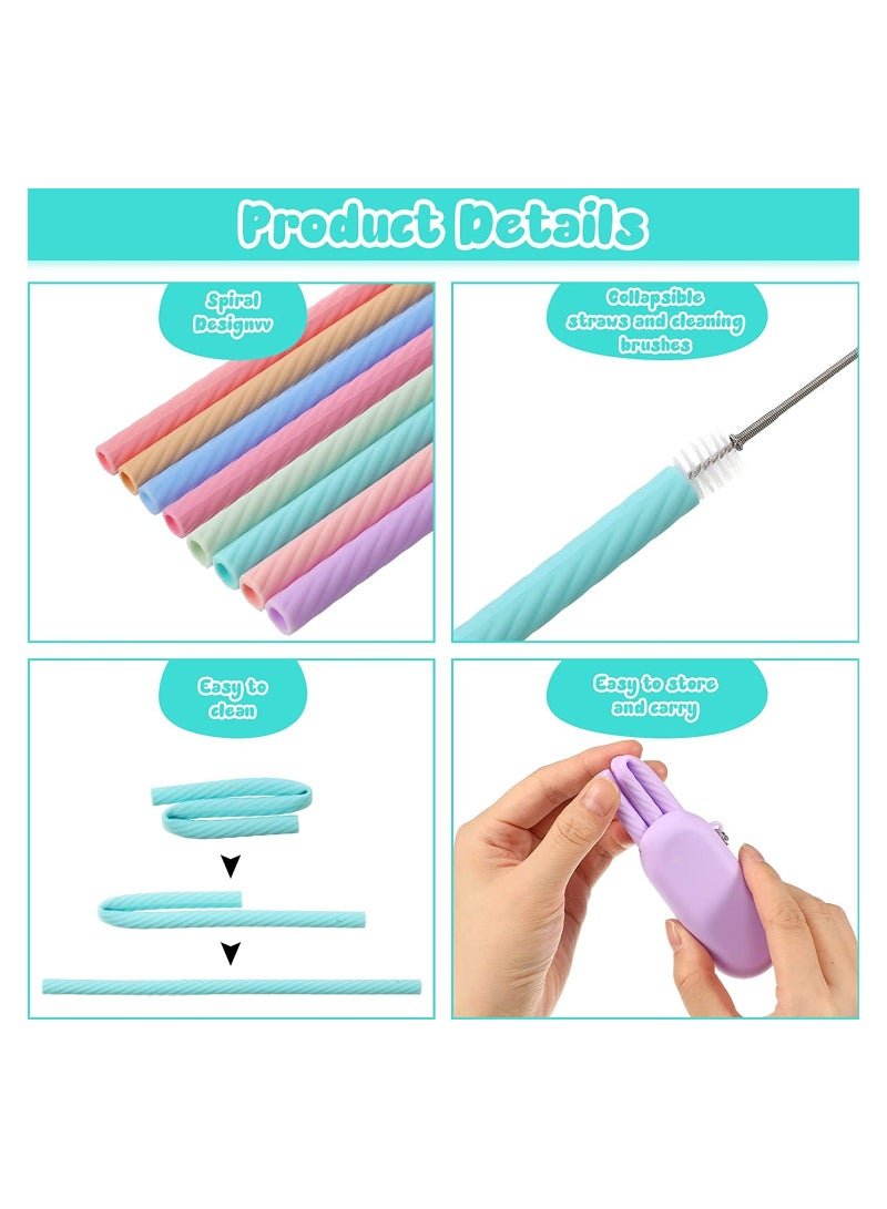Y&D SYOSI Reusable Silicone Straws, with Carry Case and Cleaning Brushes, Foldable Portable Drinking Straw Set, for Party Travel Cold or Hot Straw, 7 5/7 Inch Long, Light Color, 8 Sets - Image 3