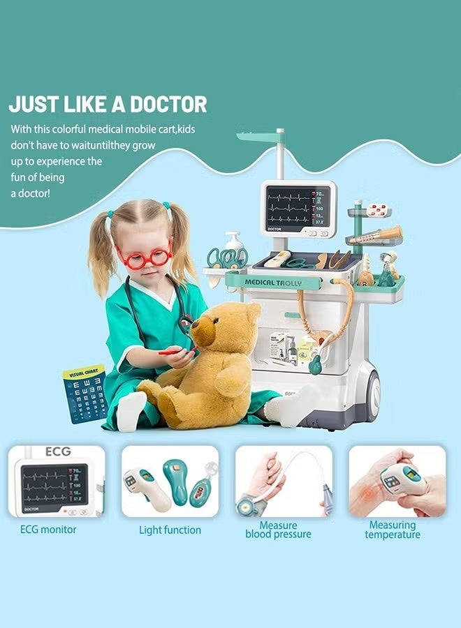 WALALLA Toy Doctor Kit for Kids, Pretend Medical Station Set for Boys & Girls, 26 Accessories Mobile Cart with Thermometer, Kids Doctor Kit with sound and lighting effects for Toddlers 3-5 Years Old - Image 2