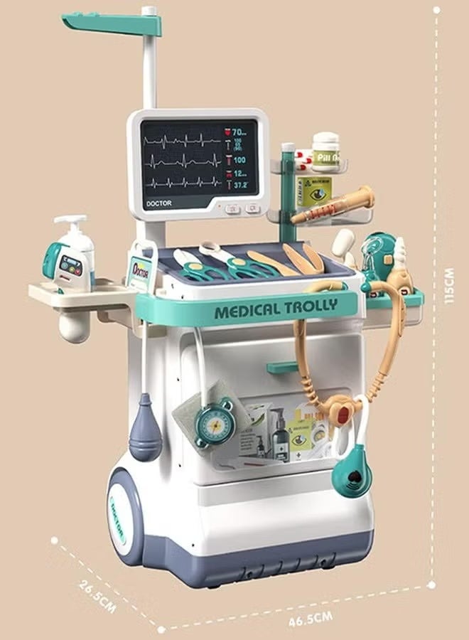 WALALLA Toy Doctor Kit for Kids, Pretend Medical Station Set for Boys & Girls, 26 Accessories Mobile Cart with Thermometer, Kids Doctor Kit with sound and lighting effects for Toddlers 3-5 Years Old - Image 4