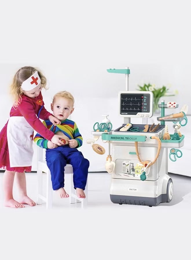 WALALLA Toy Doctor Kit for Kids, Pretend Medical Station Set for Boys & Girls, 26 Accessories Mobile Cart with Thermometer, Kids Doctor Kit with sound and lighting effects for Toddlers 3-5 Years Old - Image 5