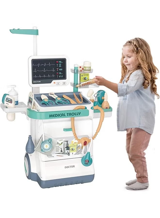 WALALLA Toy Doctor Kit for Kids, Pretend Medical Station Set for Boys & Girls, 26 Accessories Mobile Cart with Thermometer, Kids Doctor Kit with sound and lighting effects for Toddlers 3-5 Years Old - Image 1