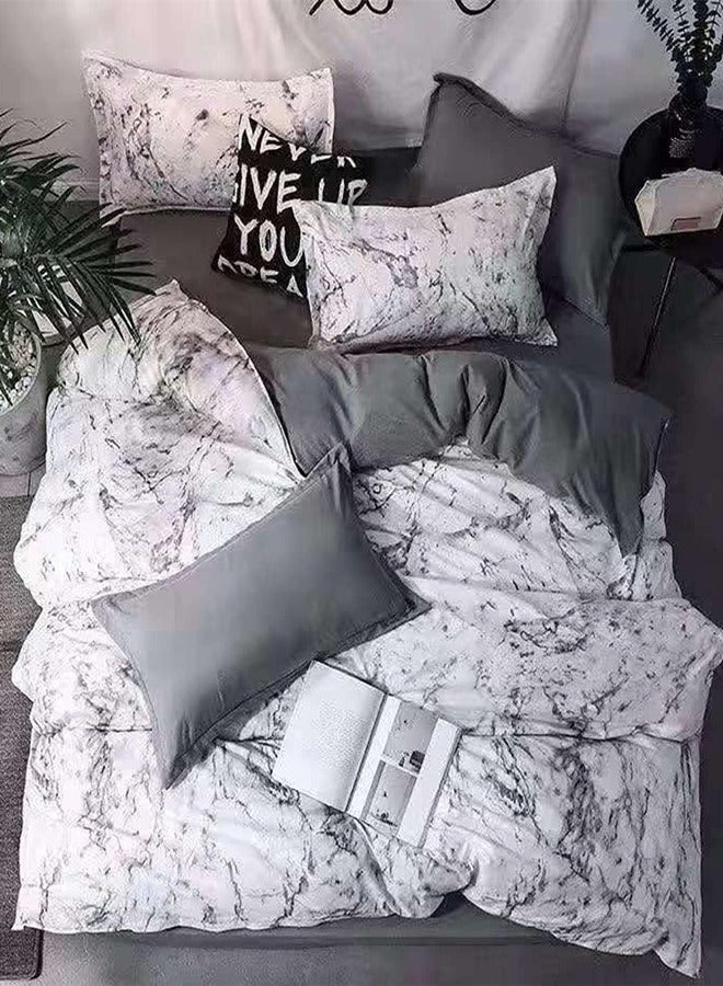 طقم سرير كينغ سايز 220x240 سم - 6 قطع، قماش ميكروفايبر - 1 غطاء لحاف، 1 ملاءة مشدودة، 4 أغطية وسائد، قابل للتنفس ومريح وناعم (الحشو غير متضمن)