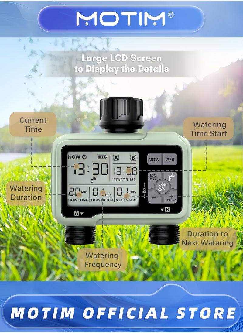 موتيم مؤقت ماء رقمي مزدوج المخرج مقاوم للماء IPX5 قابل للبرمجة لري الحدائق مع شاشة LCD كبيرة  - Image 3